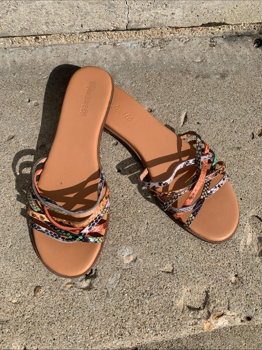 Madewell the Tracie crisscross Multicolor Snake-Print Slide Sandals
